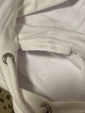 Helmut Lang White Pullover Hoodie with Metal Eyelets